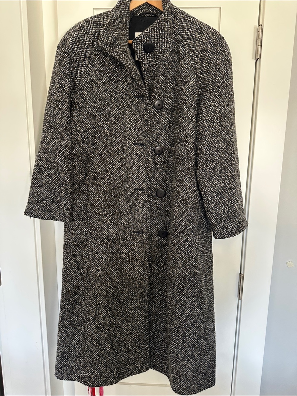 Black & White Tweed Single-Breasted Coat